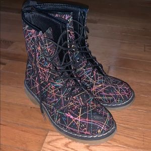 Black Lace-up boots with neon disco paint effect